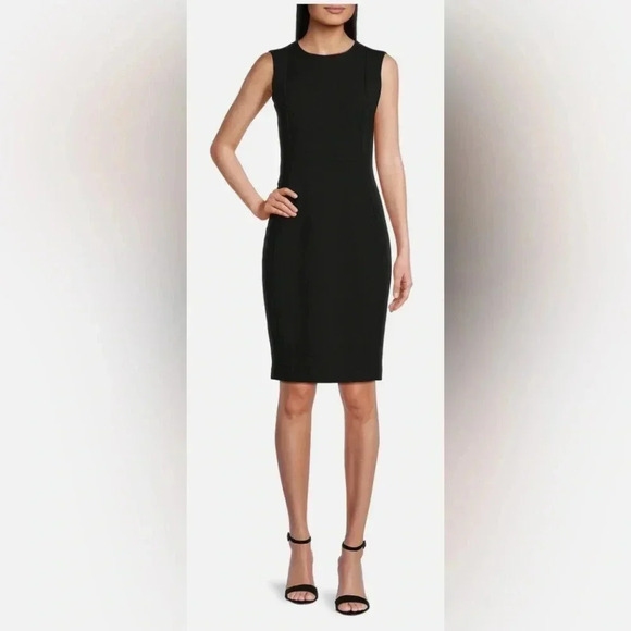 Calvin Klein Sleeveless Seam Front Scuba Crepe Crew Neck Sheath Dress Size 6 - Picture 2 of 8